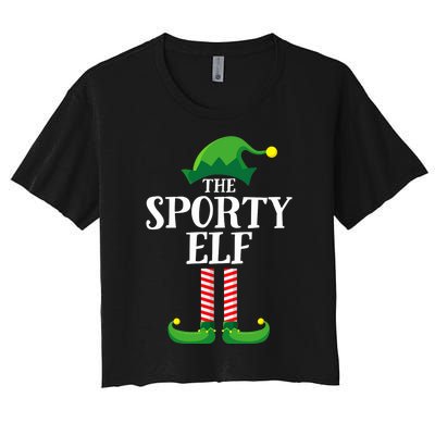 Sporty Elf Matching Family Group Christmas Party Women's Crop Top Tee