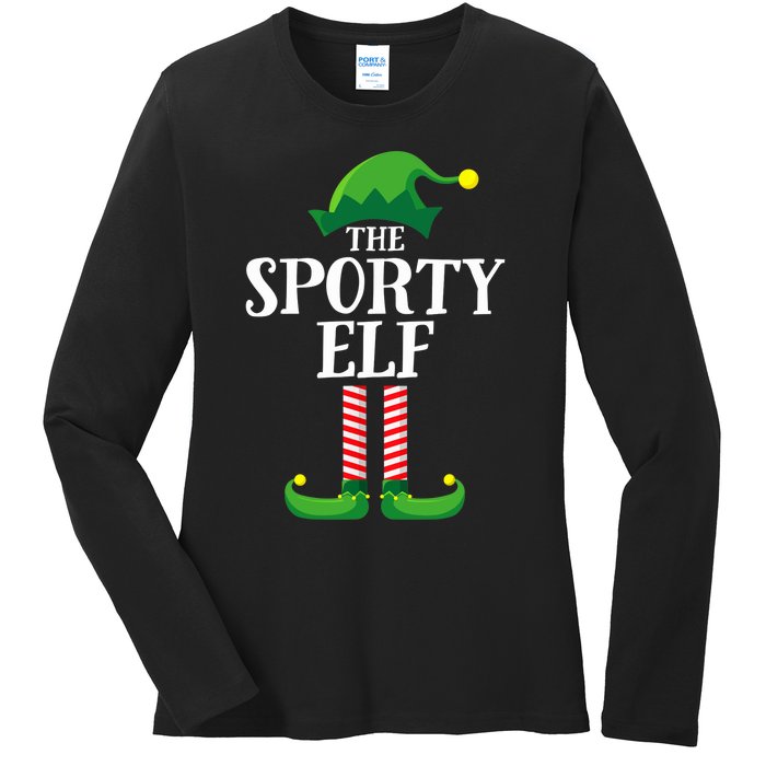 Sporty Elf Matching Family Group Christmas Party Ladies Long Sleeve Shirt