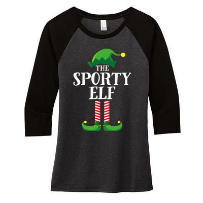 Sporty Elf Matching Family Group Christmas Party Women's Tri-Blend 3/4-Sleeve Raglan Shirt