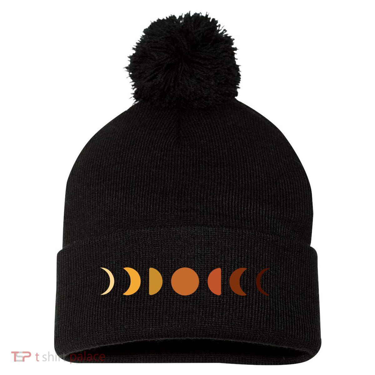 Solar Eclipse Moon Pom Pom 12in Knit Beanie
