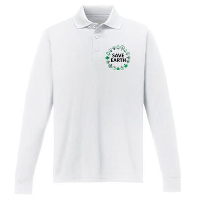 Save Earth Nature Trees Performance Long Sleeve Polo