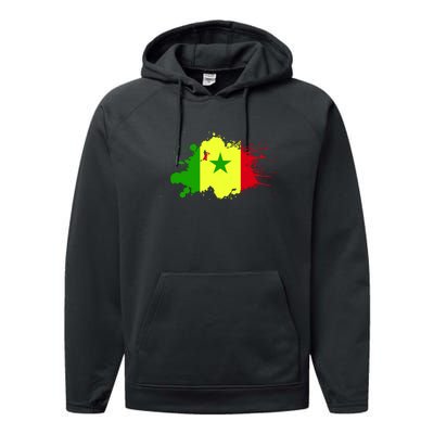 Senegal Flag Grunge Performance Fleece Hoodie