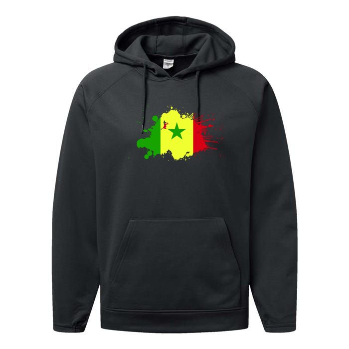 Senegal Flag Grunge Performance Fleece Hoodie