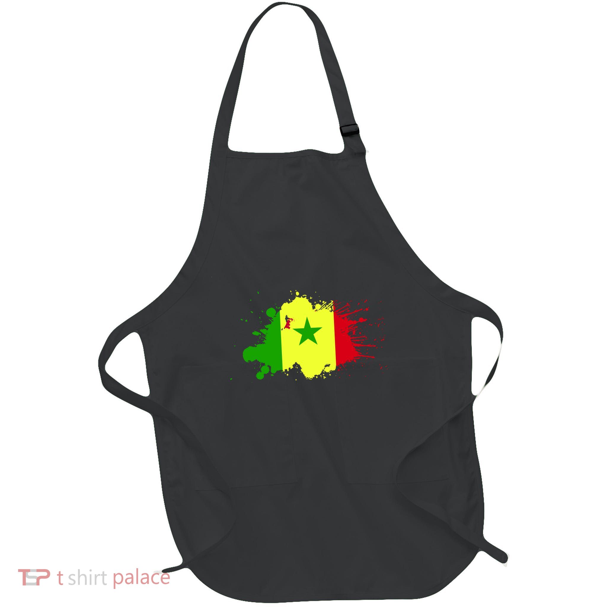 Senegal Flag Grunge Full-Length Apron With Pockets