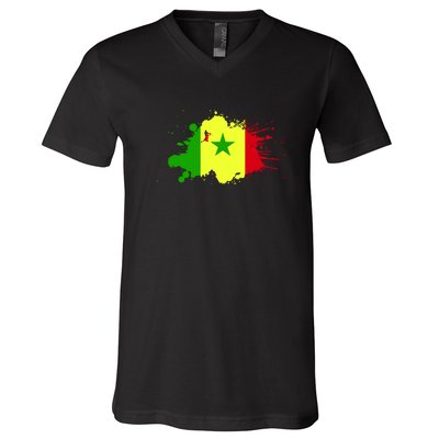 Senegal Flag Grunge V-Neck T-Shirt