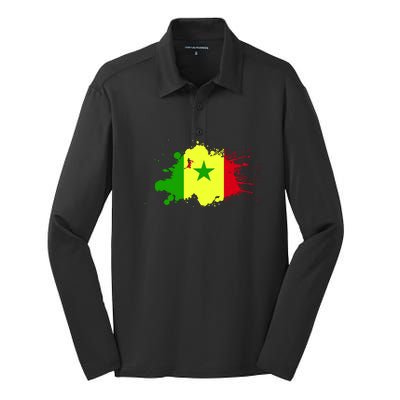 Senegal Flag Grunge Silk Touch Performance Long Sleeve Polo