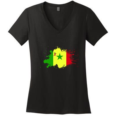 Senegal Flag Grunge Women's V-Neck T-Shirt