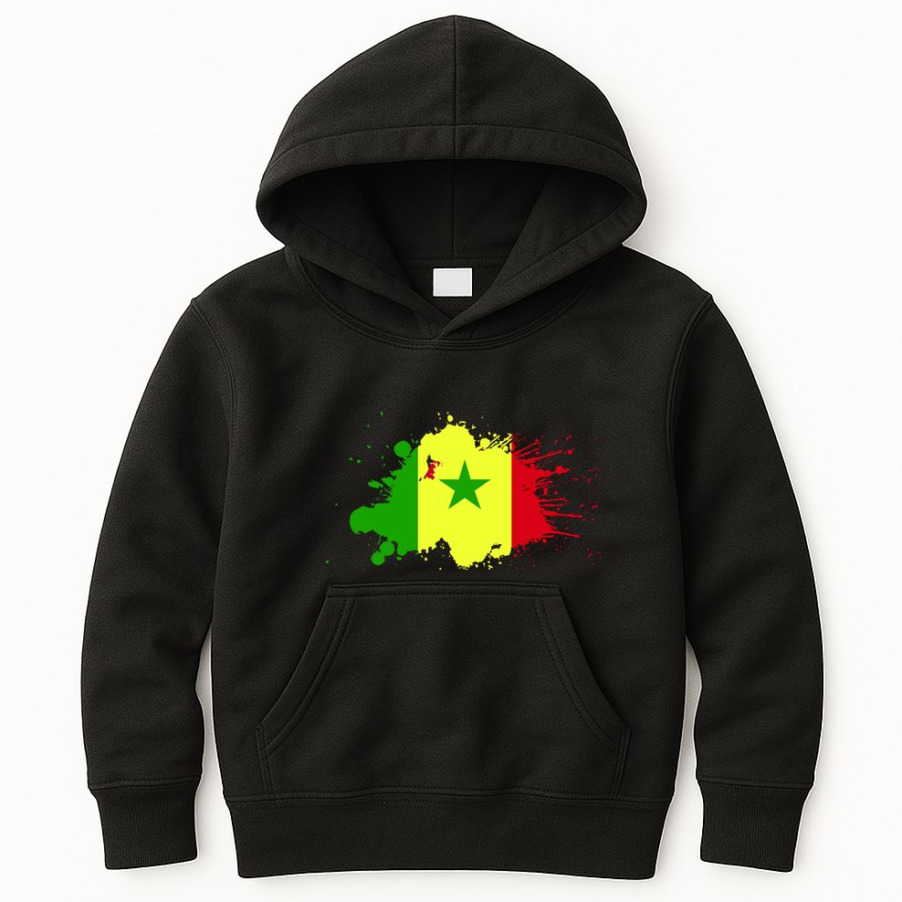 Senegal Flag Grunge Kids Hoodie