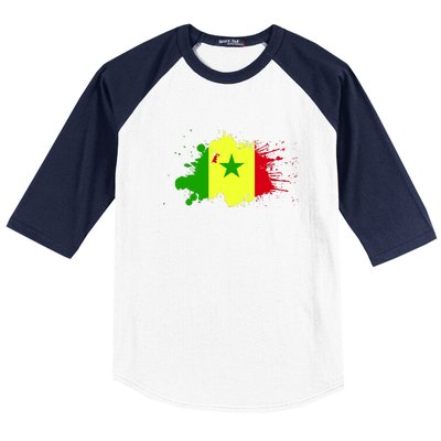 Senegal Flag Grunge Baseball Sleeve Shirt