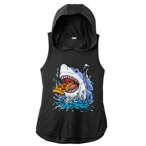 Shark Eating Pizza Ladies PosiCharge Tri-Blend Wicking Draft Hoodie Tank