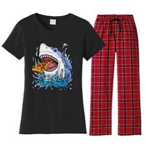 Shark Eating Pizza Women's Flannel Pajama Set