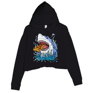 Shark Eating Pizza Crop Fleece Hoodie