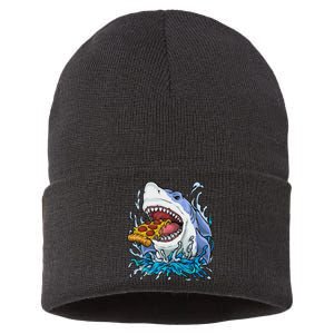 Shark Eating Pizza Sustainable Knit Beanie