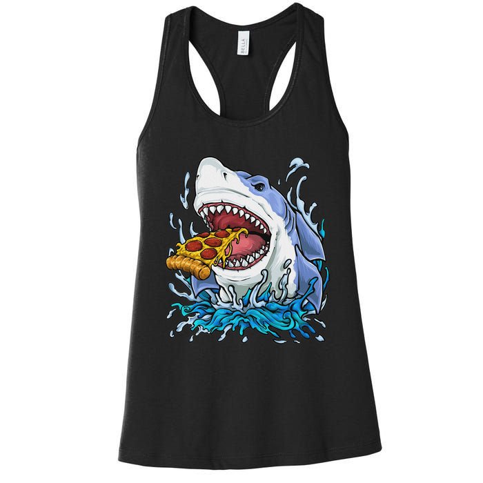 Shark Eating Pizza Women's Racerback Tank