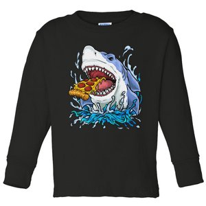 Shark Eating Pizza Toddler Long Sleeve Shirt