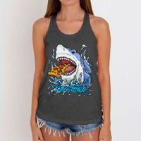 Shark Eating Pizza Women's Knotted Racerback Tank