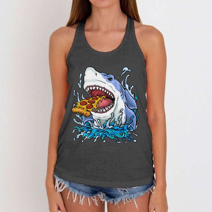 Shark Eating Pizza Women's Knotted Racerback Tank