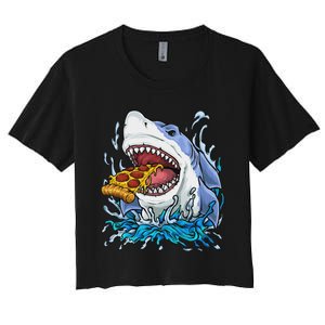 Shark Eating Pizza Women's Crop Top Tee