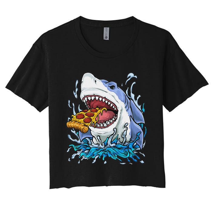 Shark Eating Pizza Women's Crop Top Tee