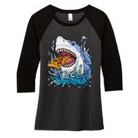 Shark Eating Pizza Women's Tri-Blend 3/4-Sleeve Raglan Shirt