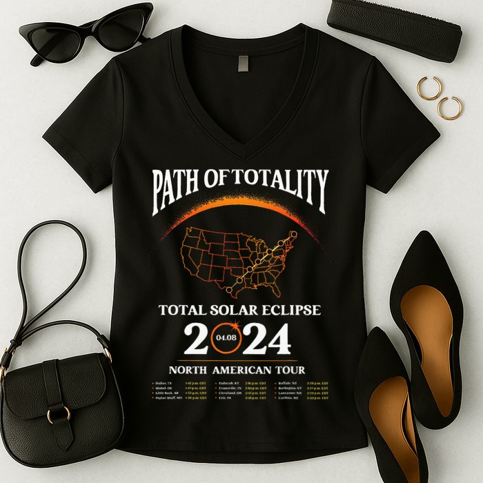 Solar Eclipse Path Of Totality Solar Eclipse April 8 2024 Women's V-Neck T-Shirt