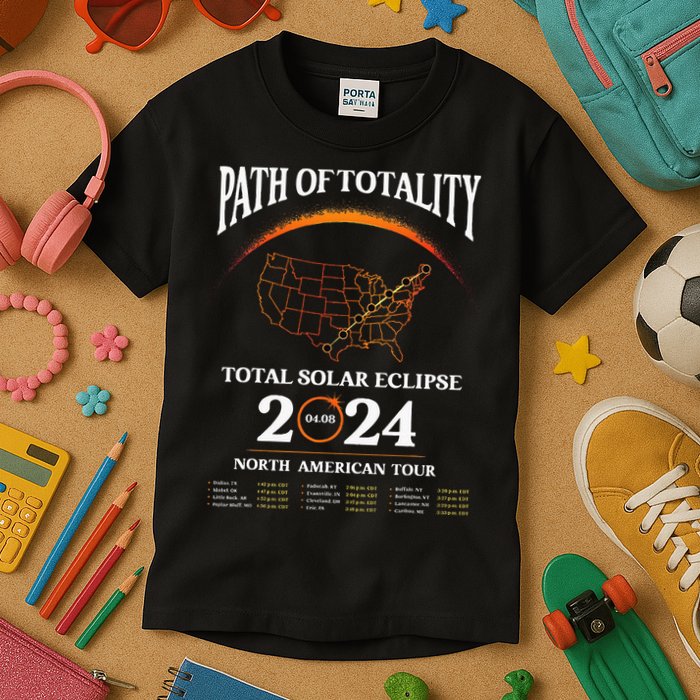 Solar Eclipse Path Of Totality Solar Eclipse April 8 2024 Kids T-Shirt