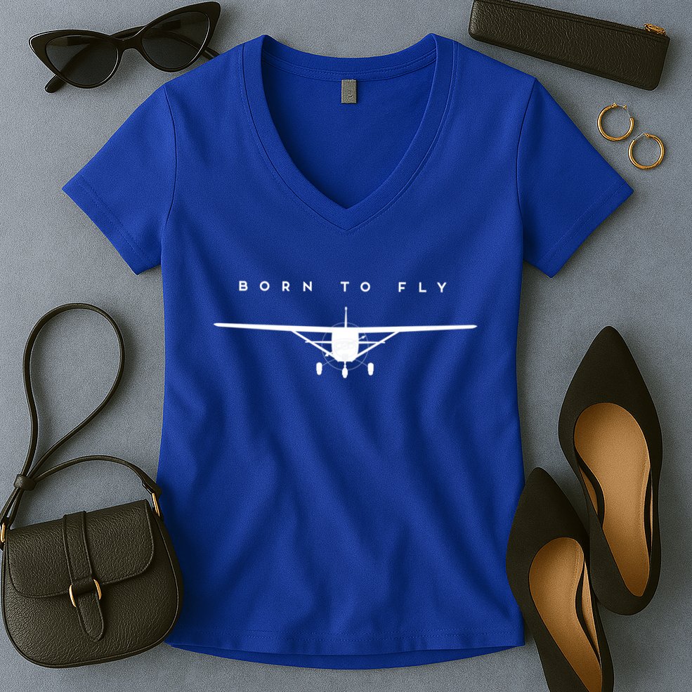 Single Engine Prop Airplane Meaningful Gift Born To Fly Gift Women's V-Neck T-Shirt