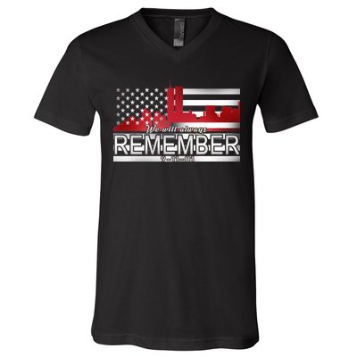 September 11th We Will Always Remember 9-11-01 V-Neck T-Shirt