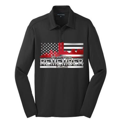 September 11th We Will Always Remember 9-11-01 Silk Touch Performance Long Sleeve Polo