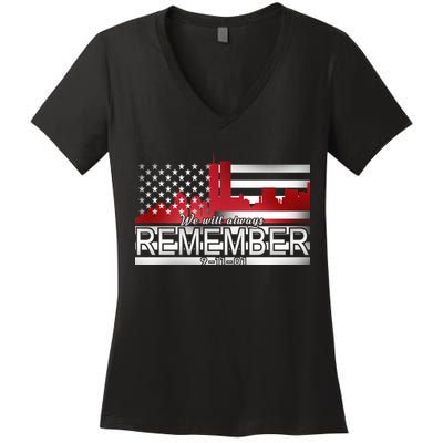 September 11th We Will Always Remember 9-11-01 Women's V-Neck T-Shirt