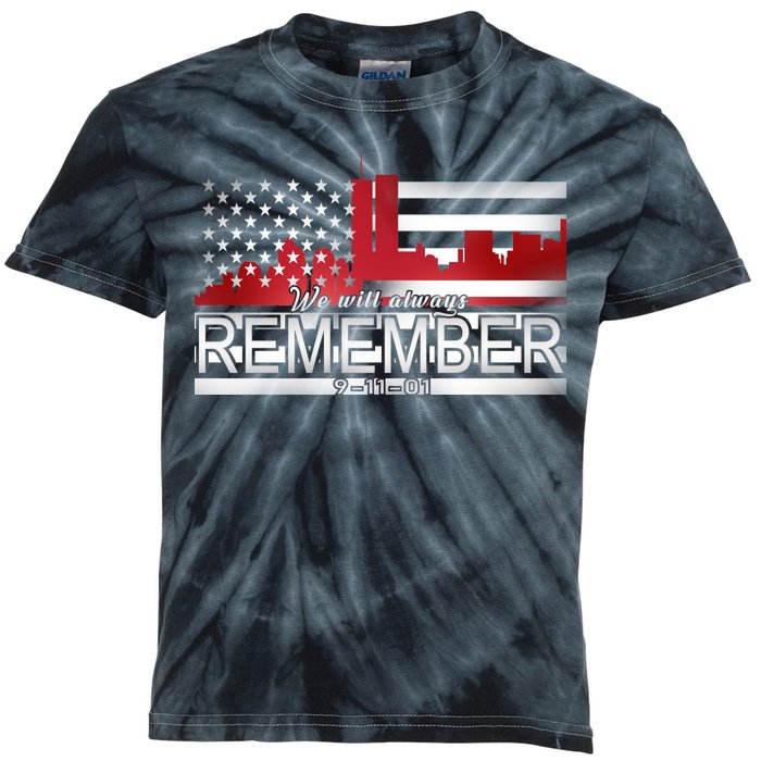 September 11th We Will Always Remember 9-11-01 Kids Tie-Dye T-Shirt