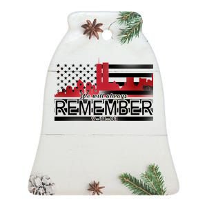 September 11th We Will Always Remember 9-11-01 Ceramic Bell Ornament