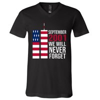 September 2001 We Will Never Forgot 20Th Anniversary 9-11 V-Neck T-Shirt