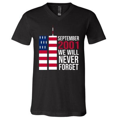 September 2001 We Will Never Forgot 20Th Anniversary 9-11 V-Neck T-Shirt