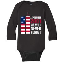 September 2001 We Will Never Forgot 20Th Anniversary 9-11 Baby Long Sleeve Bodysuit