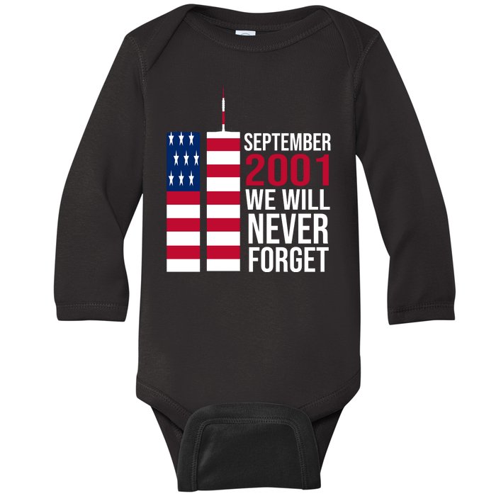 September 2001 We Will Never Forgot 20Th Anniversary 9-11 Baby Long Sleeve Bodysuit