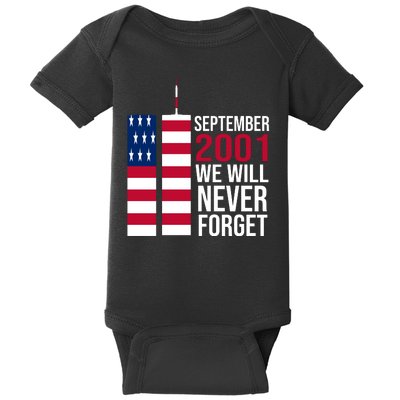 September 2001 We Will Never Forgot 20Th Anniversary 9-11 Baby Bodysuit