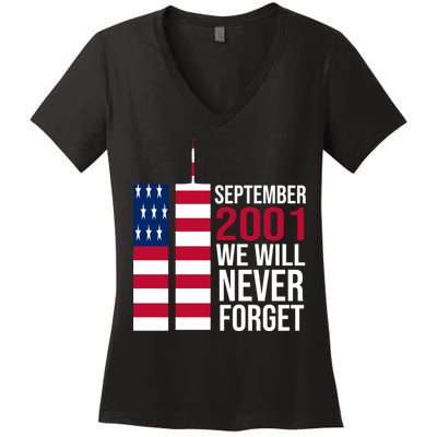 September 2001 We Will Never Forgot 20Th Anniversary 9-11 Women's V-Neck T-Shirt