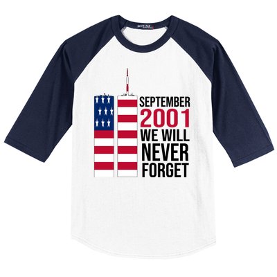 September 2001 We Will Never Forgot 20Th Anniversary 9-11 Baseball Sleeve Shirt