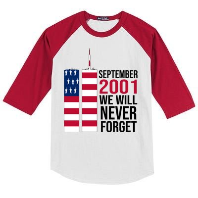 September 2001 We Will Never Forgot 20Th Anniversary 9-11 Kids Colorblock Raglan Jersey