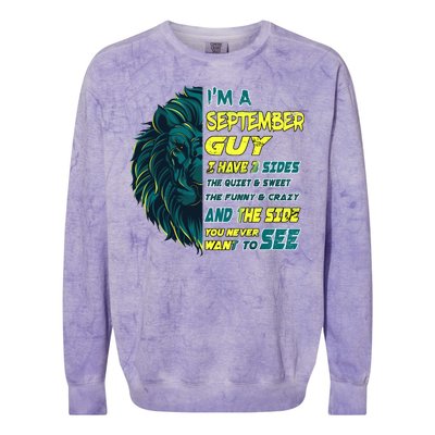 September Birthday Guy Has 3 Sides Sweet Funny Crazy  Colorblast Crewneck Sweatshirt