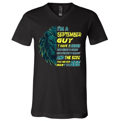 September Birthday Guy Has 3 Sides Sweet Funny Crazy  V-Neck T-Shirt