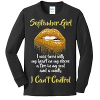 September Girl Born With Fire In My Soul Kids Long Sleeve Shirt