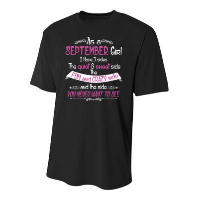 September Girl Sweet But Crazy Funny Birthday Youth Performance Sprint T-Shirt