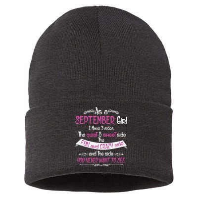 September Girl Sweet But Crazy Funny Birthday Sustainable Knit Beanie