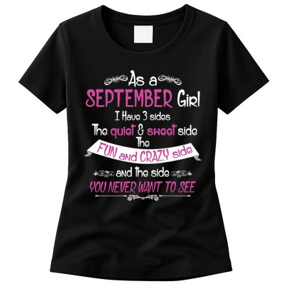 September Girl Sweet But Crazy Funny Birthday Womens T-Shirt