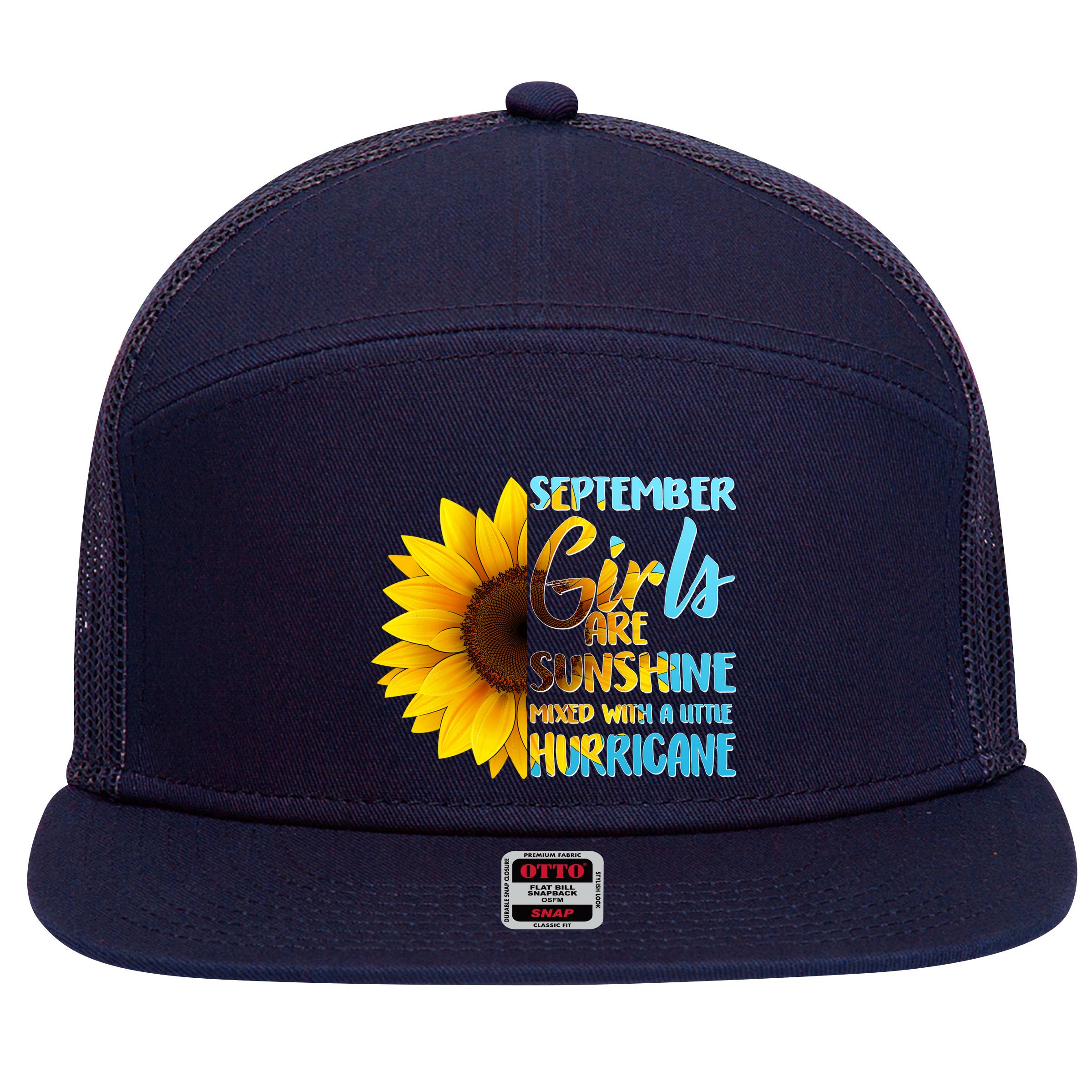 September Girls Are Sunshine Mixed With A Little Hurricane 7 Panel Mesh Trucker Snapback Hat