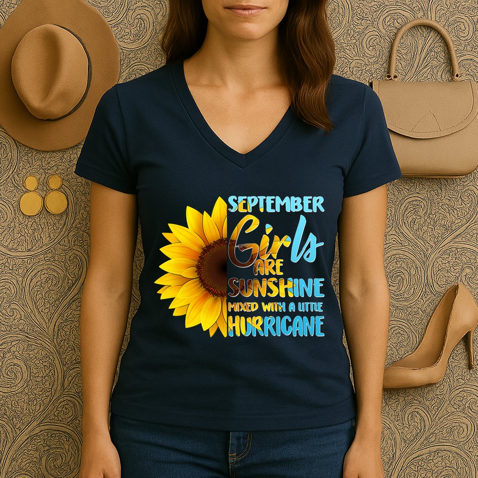 September Girls Are Sunshine Mixed With A Little Hurricane Women's V-Neck T-Shirt