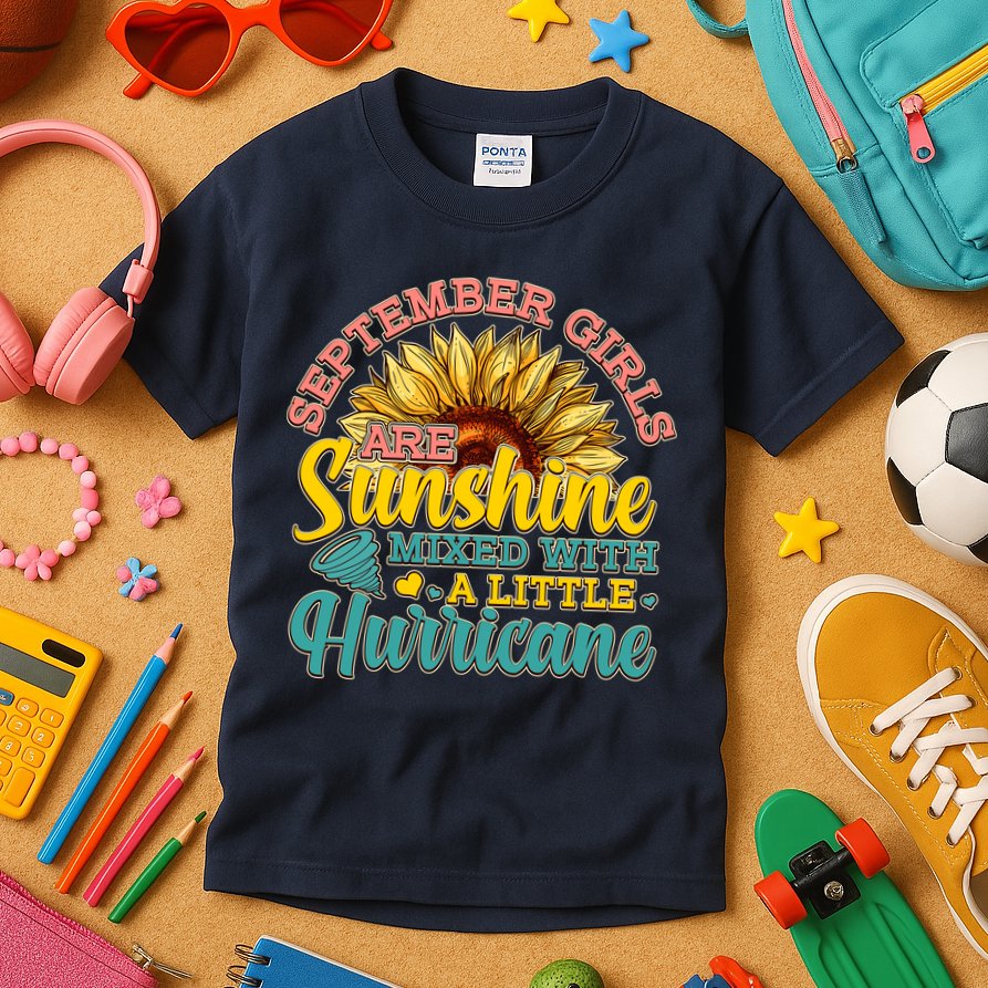 September Girls Sunshine And Hurricane Cute Kids T-Shirt