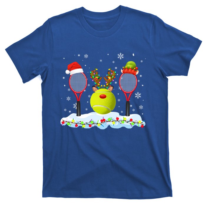 Santa Elf Reindeer Tennis Xmas Lights Tennis Player Gift T-Shirt